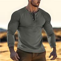 Voor heren Henley-shirt T-shirt Effen Henley Straat Vakantie Lange mouw Veters Kleding Modieus Ontwerper Basic Lightinthebox