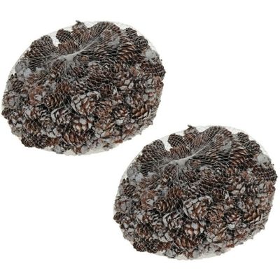 2x zakjes decoratie dennenappels bruin/sneeuw 3 cm