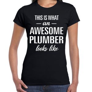 Awesome plumber / loodgieter cadeau t-shirt zwart dames