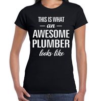 Awesome plumber / loodgieter cadeau t-shirt zwart dames - thumbnail