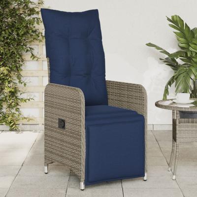 Tuinstoelen 2 st verstelbaar met kussens poly rattan grijs