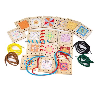 Bigjigs houten rijgpuzzel tegels vormen, 22dlg.