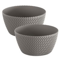 2x stuks tafelstuk plantenpot/bloempot kunststof dia 24 cm en hoogte 12 cm steengrijs