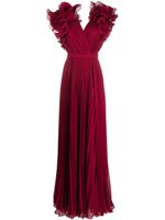 Elie Saab robe longue en soie à effet plissé - Rouge - thumbnail