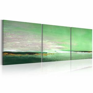 Handgeschilderd schilderij - De kust in het groen  150x50cm