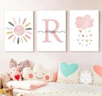 Posters - Zon en Wolken met hartjes / Gepersonaliseerd / Set van 3