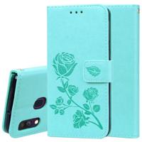 Rose reliëf horizontale Flip PU lederen case voor Galaxy A40 met houder & kaartsleuven & portemonnee (groen)