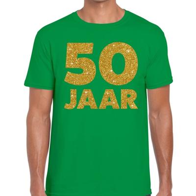 50 Jaar verjaardag - gouden glitter tekst - t-shirt - groen - heren - korte mouwen