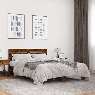 Bedframe bewerkt hout metaal gerookt eikenkleurig 120x190 cm