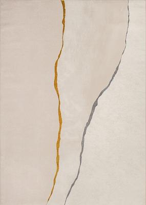 Karpet24 Creation Vloerkleed - Strakke Abstracte Stijl met Goud-Grijs Contrast op Crème-200 x 290 cm