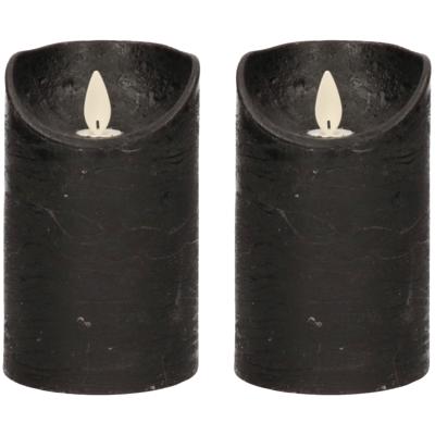 Led kaars/stompkaars - 2x - zwart - H12,5 x D7,5 cm - wax - warm wit licht - bewegende vlam Led kaars/stompkaars - 2x - zwart - H12,5 x D7,5 cm - wax - warm wit licht - bewegende vlam