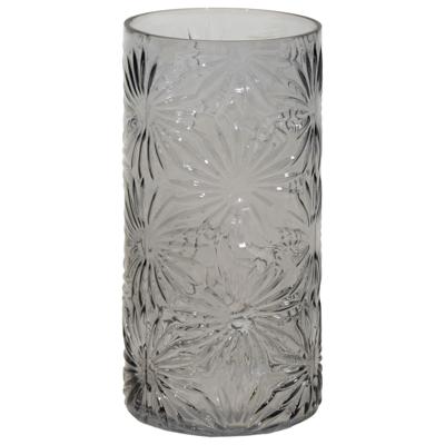 Mega Collections Bloemenvaas Debby - grijs - glas - bloem relief - 15 x 35 cm