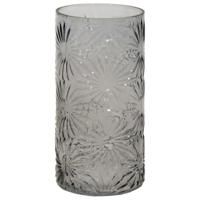 Mega Collections Bloemenvaas Debby - grijs - glas - bloem relief - 15 x 35 cm