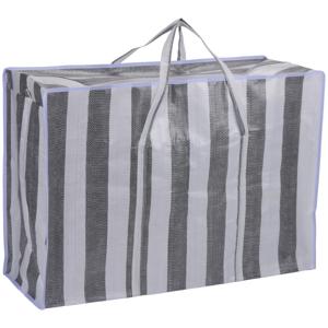 Dekentas/wastas met rits - gestreept - grijs - 70 x 48 x 28 cm - speelgoed opbergtas - maat M