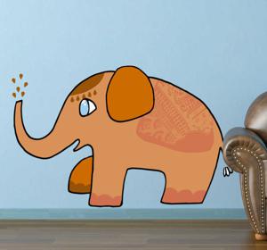 Muursticker kind olifant oranje