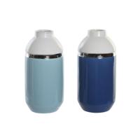 Vaas DKD Home Decor 12,5 x 12,5 x 25 cm Wit Hemelsblauw Marineblauw Keramiek (2 Stuks)