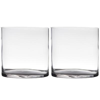 Hakbijl Glass Bloemenvaas - Set van 2x stuks - cilinder vorm - glas - transparant - 19 x 19 cm