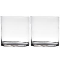 Hakbijl Glass Bloemenvaas - Set van 2x stuks - cilinder vorm - glas - transparant - 19 x 19 cm