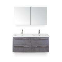 Seville Badmeubelset 120 cm - 4 laden Beton Antraciet - Wastafel Djazz Dubbel - met Spiegelkast