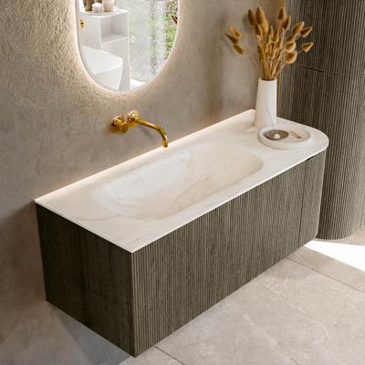 Badmeubel Mondiaz Kurve-Dlux | 115 cm cm | Meubelkleur Shadow | Wastafelkleur Ostra | Solid surface | Wasbak links zijde spoelbak | Zonder kraangat(en)