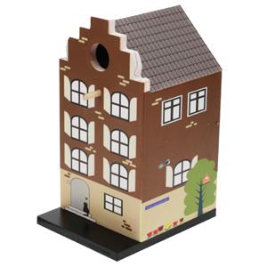 Vogelhuisje - grachtenpand design - hout - donkerbruin - 15 x 12 x 23 cm- nestkastje