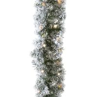 Set van 2x stuks groene dennenslingers frosted met verlichting 270 cm