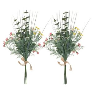 Kunstbloemen boeket Eucalyptus - 2x - 66 cm - Wilde bloemen - groen en kleur