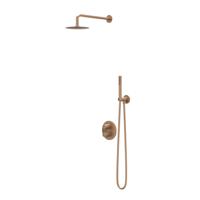 IVY Pact Regendoucheset - inbouw - 2-weg stop-omstel - 40cm wandarm - 30cm medium hoofddouche rond - houder met uitlaat - 150cm doucheslang - staafmodel handdouche - Geborsteld mat koper PVD CSP2GKAFAA