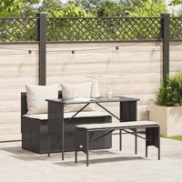 3-delige Tuinset met kussens poly rattan zwart
