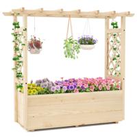 Plantenbak met 2 Zijtrellis Hangend Dak Drainagegat Verhoogd Tuinbed voor Klimplanten Bloemen Kruiden 115 x 40 x 103 cm