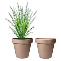 Pro Garden Bloempot - 2x - mokka bruin - rond - D30 cm - kunststof - plantenpot - tuin buiten