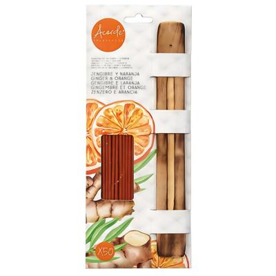 Acorde Wierook sticks met plankje van bamboe - in huisgeur Ginger wood - 50x sticks - Ontspannend