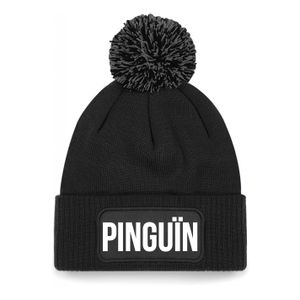 Pinguin muts met pompon unisex one size - zwart