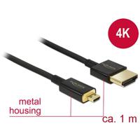 Delock 84781 HDMI-kabel HDMI Aansluitkabel HDMI-A-stekker, HDMI-micro-D-stekker 1.00 m Zwart 4K UHD, Vergulde steekcontacten - thumbnail