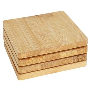 Onderzetters voor glazen - 4x - beige - vierkant - hout - 10 x 10 cm