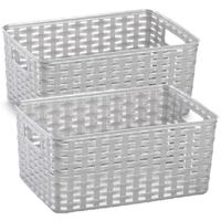 Opbergmand - 4x stuks - Kastmand - rotan kunststof - zilver - 6 Liter - 19 x 29 x 13 cm