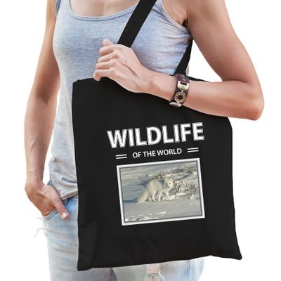 Katoenen tasje Sneeuwvossen zwart - wildlife of the world Sneeuwvos cadeau tas