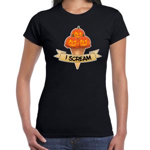 Halloween verkleed t-shirt dames - pompoen - zwart - themafeest outfit - I scream