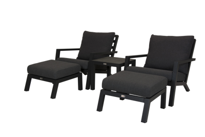 Qopps 2 lounge tuinstoel Atlanta met bijzettafel en 2 voetenbanken antraciet