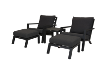 Qopps 2 lounge tuinstoel Atlanta met bijzettafel en 2 voetenbanken antraciet