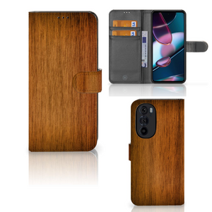 Motorola Edge 30 Pro Book Style Case Donker Hout