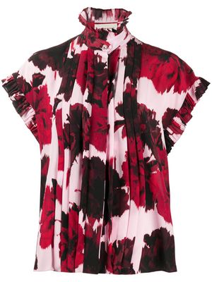 Alexandre Vauthier chemise volantée à fleurs - Rouge