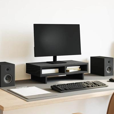 Monitorstandaard Zwart Eiken 50x27x15 cm Bewerkt Hout