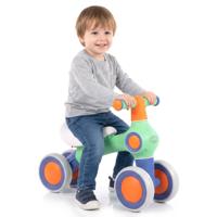 Loopfiets voor Kinderen Rijdend Speelgoed met Verstelbaar Zacht Zitkussen Vier Stille Wielen Zonder Pedalen Groen