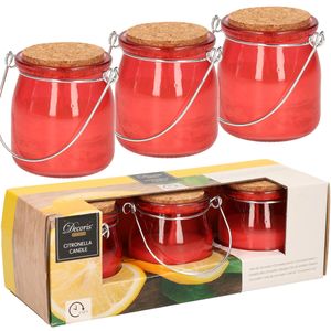 Citronella kaars - 6x - in rood glazen potje - 8 branduren - citrusgeur - geurkaarsen