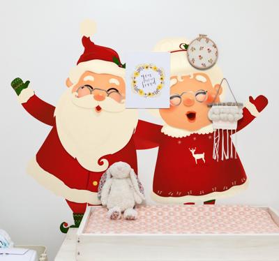 Kerststickers Kerstman met vrouw