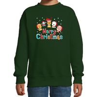 Foute kersttrui / sweater dieren Merry christmas groen kids - thumbnail