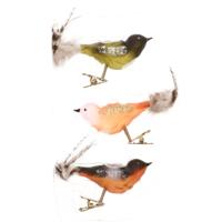 Krebs Decoratie vogeltjes - op clip - 3x - gekleurd - 11 cm - glas - Kerstvogeltjes