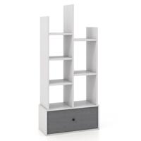 Boekenkast in Boomvorm Staand Rek met Lade Rek met 7 Vakken Opbergrek 53 x 24 x 118 cm (Wit)