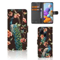 Samsung Galaxy A21s | Telefoonhoesje | Met pasjeshouder | Pauw met Bloemen Samsung Galaxy A21s | Telefoonhoesje | Met pasjeshouder | Pauw met Bloemen
